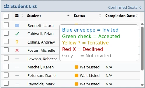 Student List with Calendar Responses
