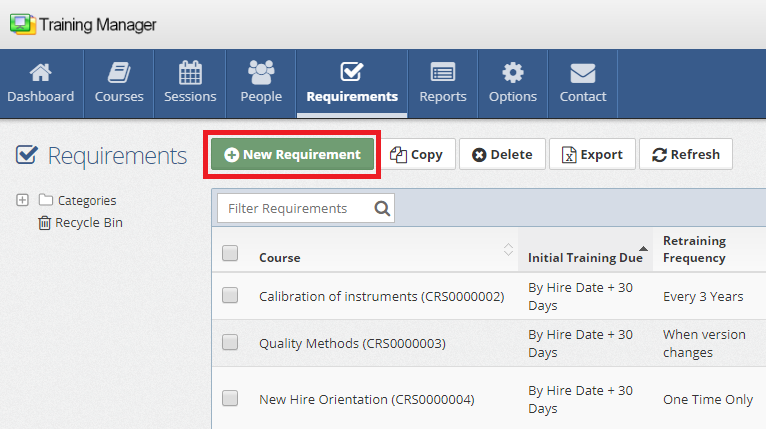 Click New Requirement Button