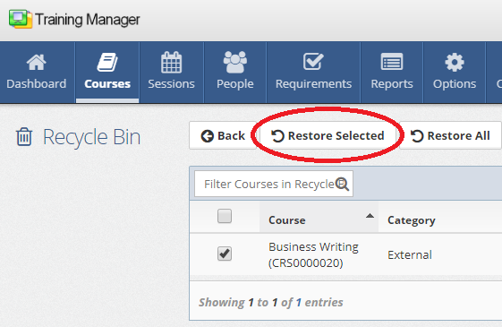 Restore Selected Course