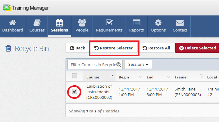 Restore Selected Sessions