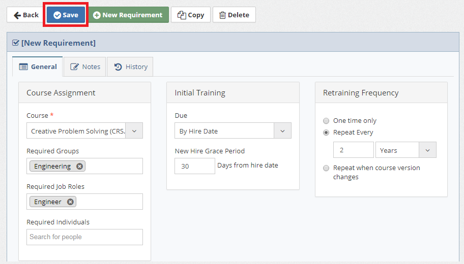 Save Requirement Form