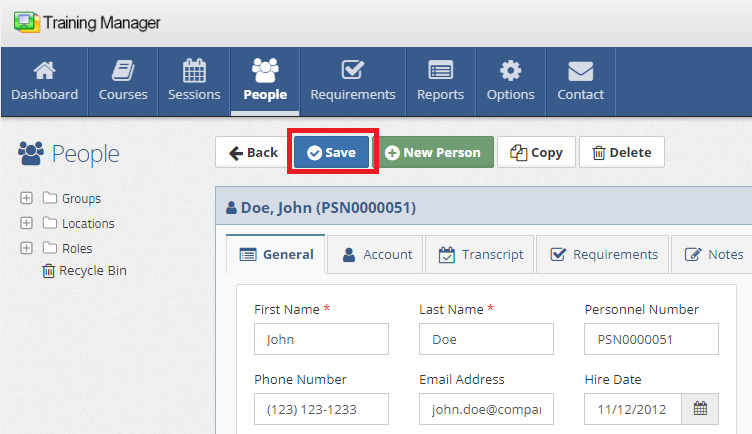 Save Updated Person Record