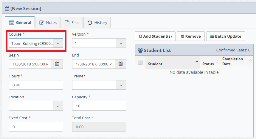 Course Selection Field