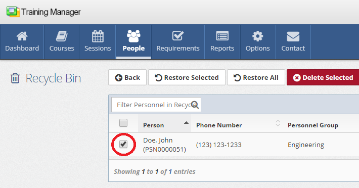 Select Person To Restore